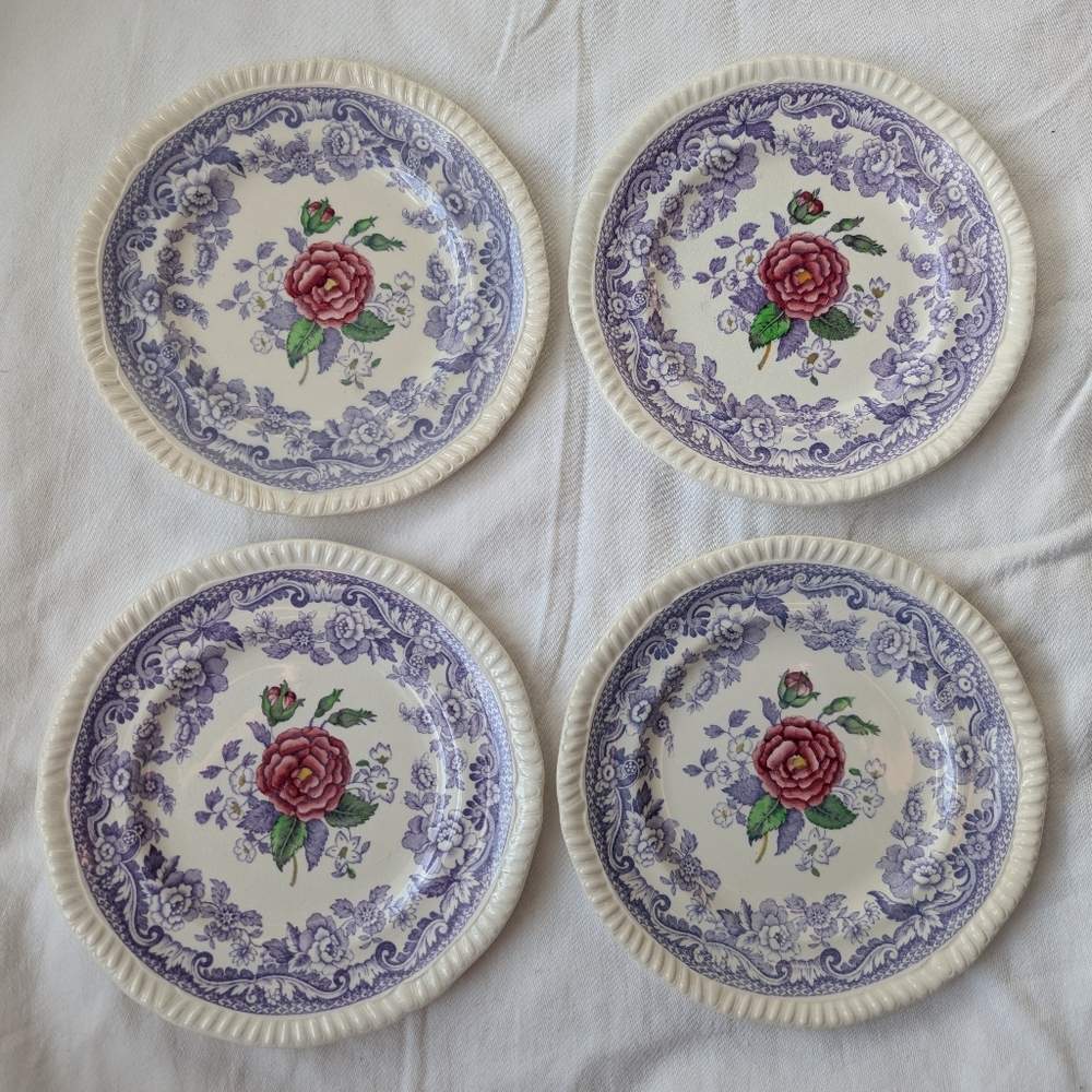 Copeland Spode Mayflower Pink & Purple Floral Plates -  4 DAMAGED